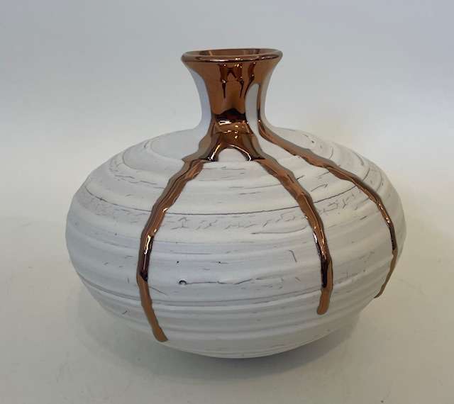 Crackle textured vase with copper lustre - Alex McCarthy