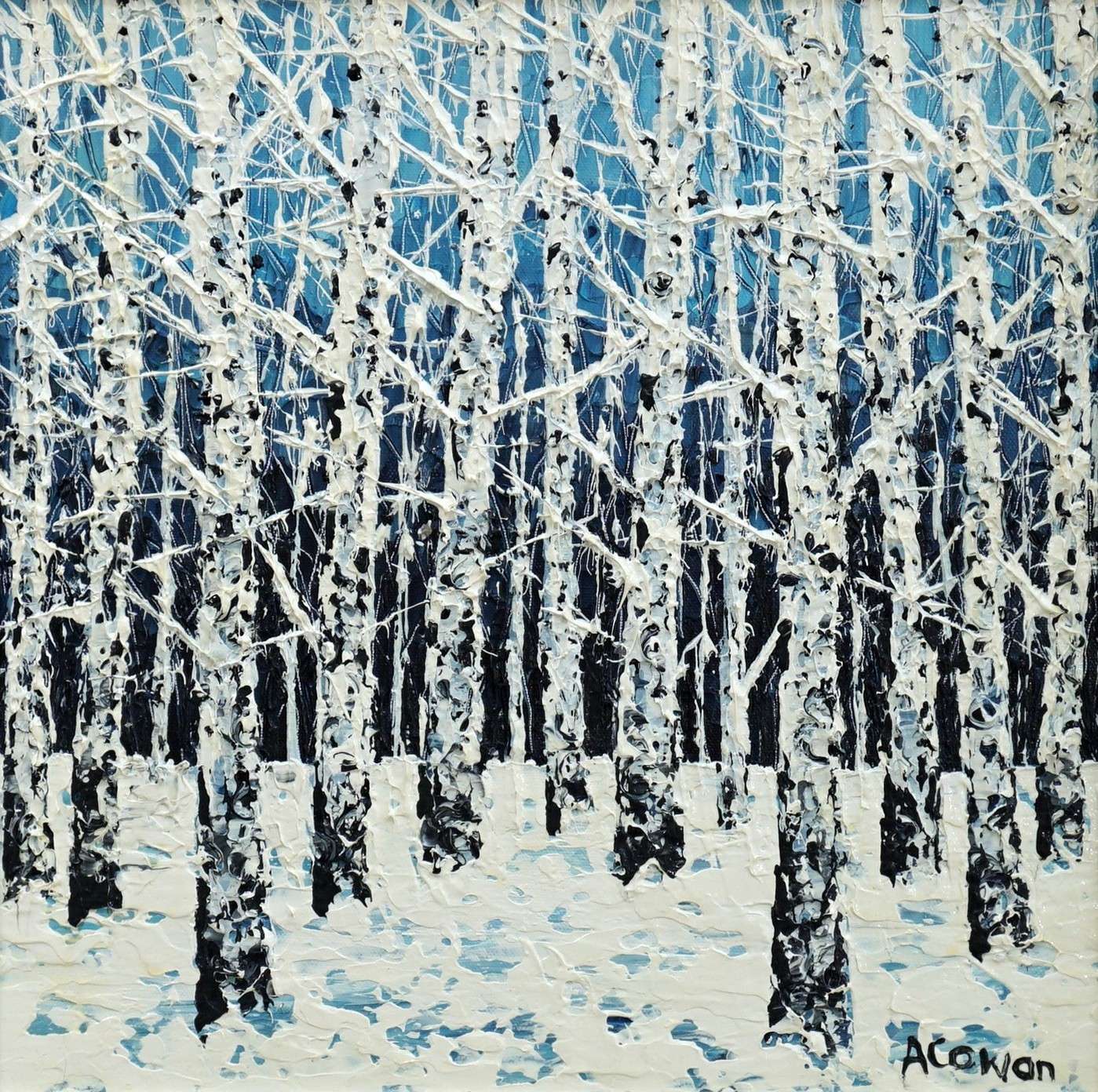 Birch Branches on Blue