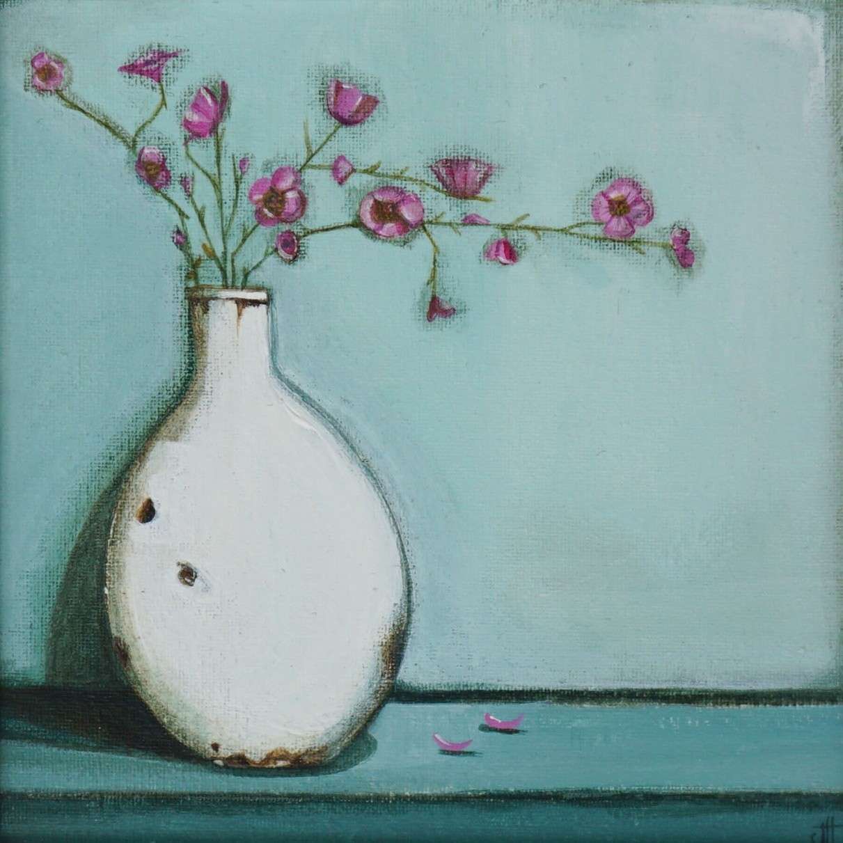 A Small Still Life (Enamel Vase & Blossom)